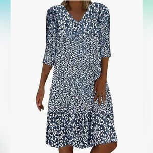 GENERIC | Floral 3/4 Sleeve, Knee Length Dress